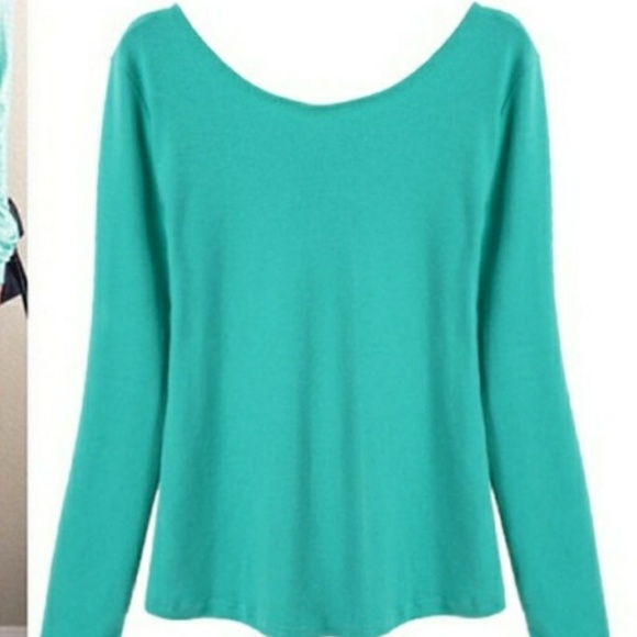 Green open back blouse w/ embroidery - Picture 3 of 5